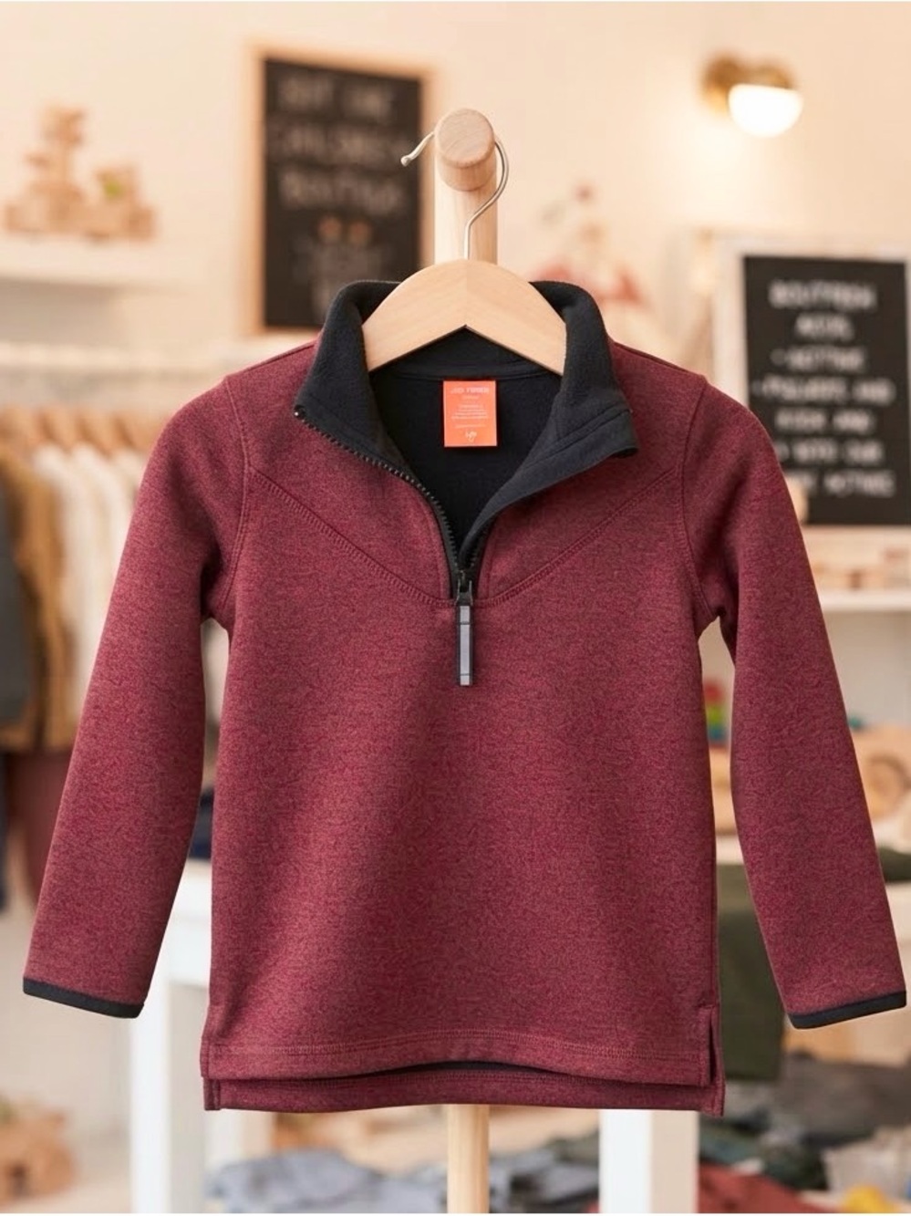 Joe Fresh Active Kids Unisex 1/4 Zip Fleece Pullover Sweater Burgundy Size 6 (S)